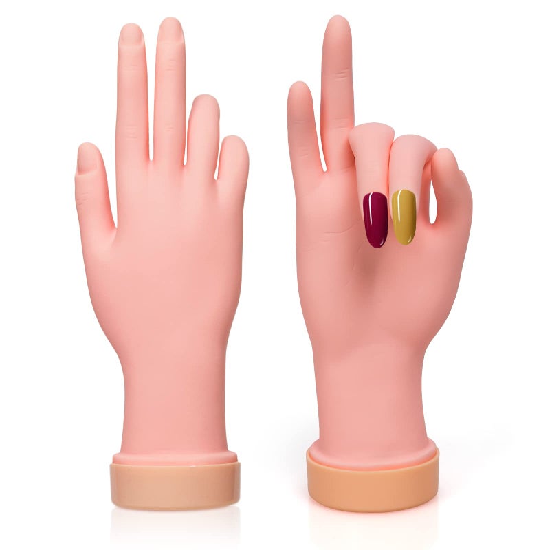 krofaue 2 Pack Right Hands Practice Nail Tips Art Trainer Training Hand Tool Flexible Bendable Movable Fake Mannequin Manicure Tool - Image 1